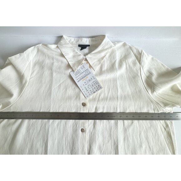 Dialogue Shirt Womens 2X Ivory Button Up Linen Blend L/S Oversized Lagenlook NWT - Picture 8 of 9
